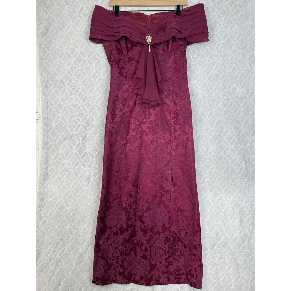 Vtg Jessica McClintock Evening Gown Dress 12 Burgundy Jacquard Formal Whimsigoth